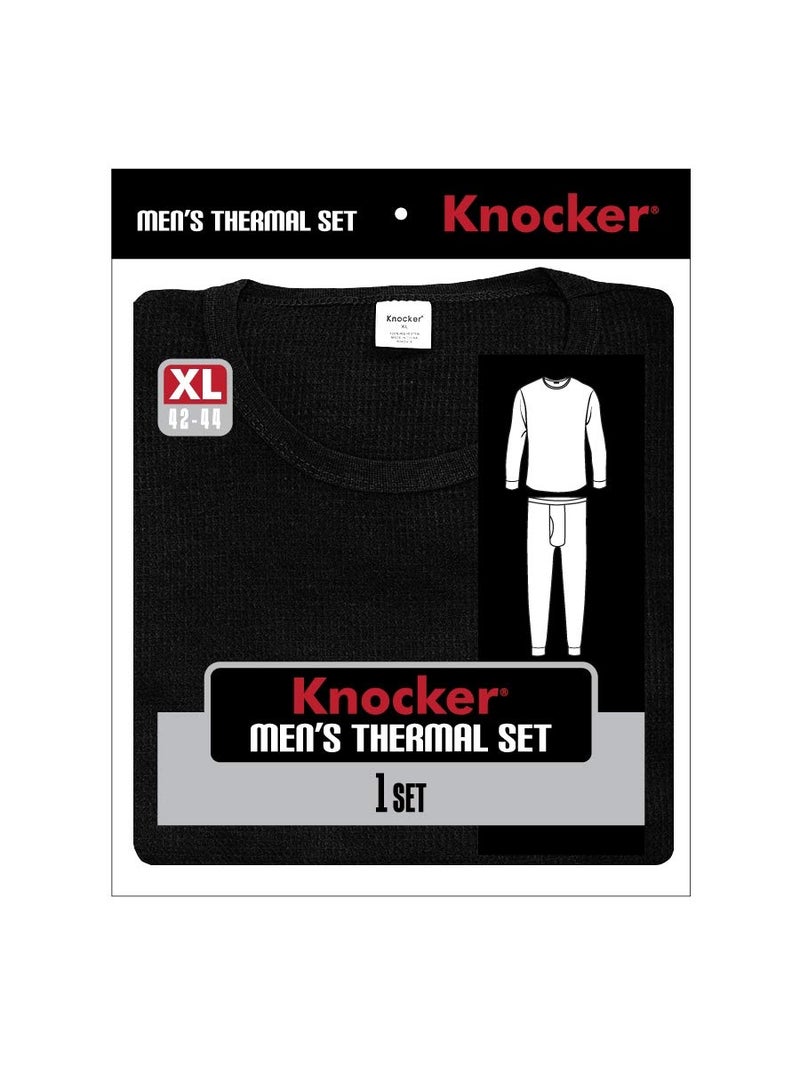 Knocker Men's Long Thermal Underwear Top and Bottom Set (XL, Black) - Image 5