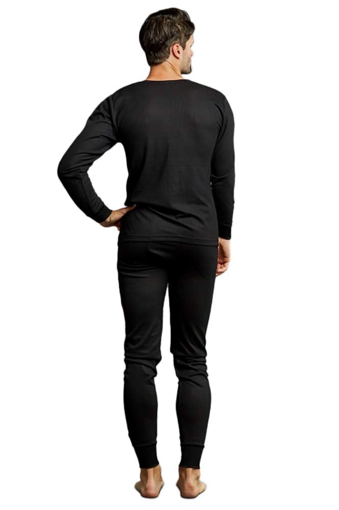 Knocker Men's Long Thermal Underwear Top and Bottom Set (XL, Black) - Image 2