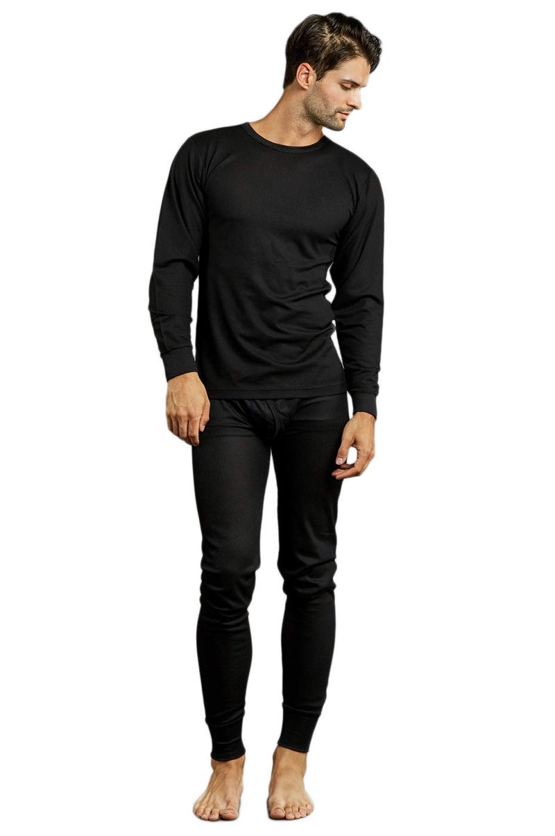 Knocker Men's Long Thermal Underwear Top and Bottom Set (XL, Black) - Image 1