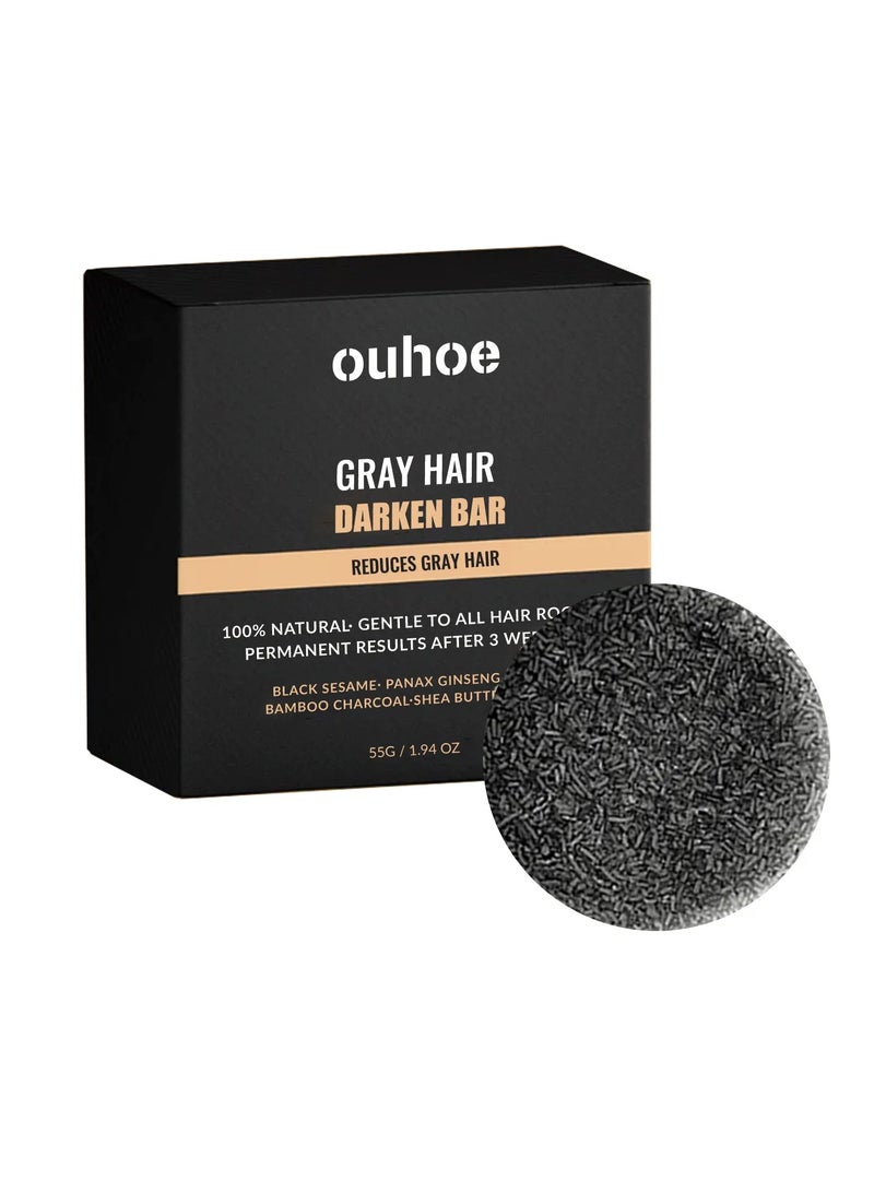 OUHOE Darkening Hair Soap, Gray Hair Reverse Bar, Nourish Repairing White Grey Hairs Treatment Shampoo Bar, Organic And Safe Gray Hair Coverage Soap Bar Blackening Beard Eyebrows Deep Cleansing - Image 1