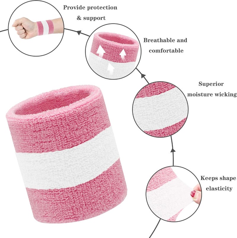 IMAGERIO 8 Pack Wrist Sweatbands Tennis Wrist Bands Absorbent Sweat Band for Men and Women, Breathable Cotton Sweatbands for Working Out, Football, Basketball, Running Athletic Sports - Image 4