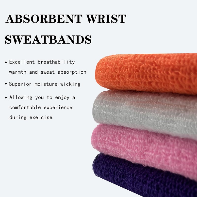 IMAGERIO 8 Pack Wrist Sweatbands Tennis Wrist Bands Absorbent Sweat Band for Men and Women, Breathable Cotton Sweatbands for Working Out, Football, Basketball, Running Athletic Sports - Image 5