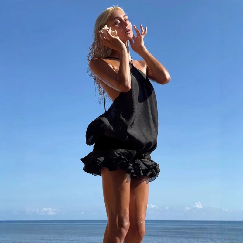 Women's Summer Halter Neck Backless Pleated Short Dress - Image 1