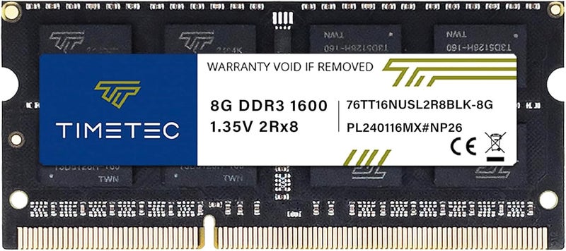 تايم تيك تيمتيك 8 جيجابايت DDR3L / DDR3 1600 ميجاهرتز (DDR3L-1600) PC3L-12800 / PC3-12800 (PC3L-12800S) غير ECC غير مخزّن 1.35 فولت/1.5 فولت CL11 2Rx8 204 سن SODIMM ترقية وحدة ذاكرة وصول عشوائي للكمبيوتر المحمول والمكتبي لوحة PCB سوداء - Image 1