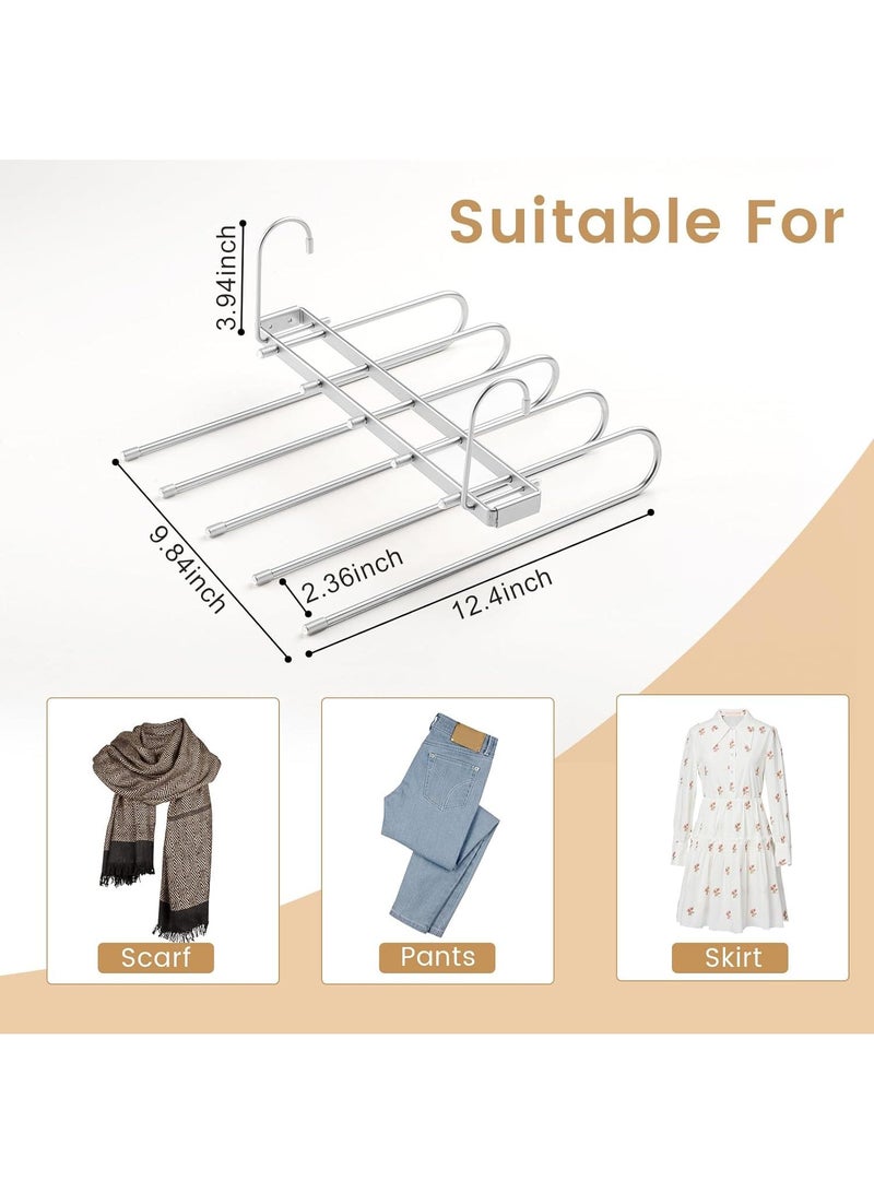 Pants Hangers Space Saving,Closet Hangers 5 Layers 2 Uses Multi Functional Pants Rack,Metal Heavy Duty Wardrobe Organizer Racks for Clothes Trousers Scarves Ties (Gold) - Image 4