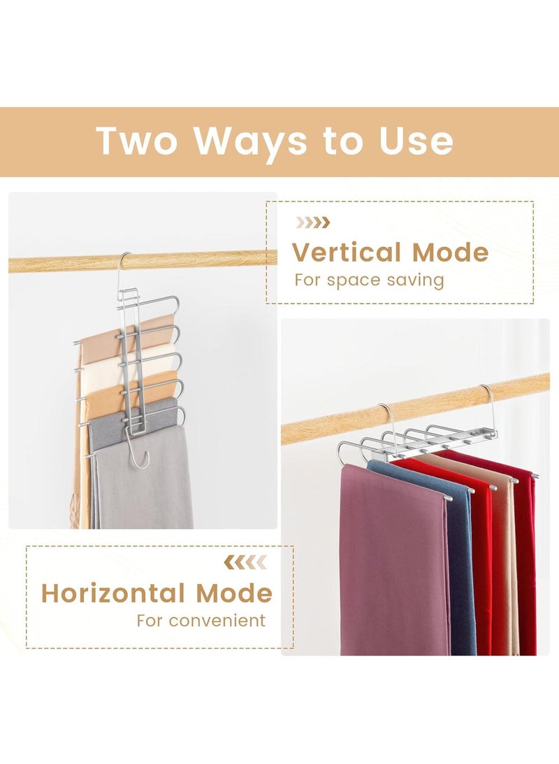 Pants Hangers Space Saving,Closet Hangers 5 Layers 2 Uses Multi Functional Pants Rack,Metal Heavy Duty Wardrobe Organizer Racks for Clothes Trousers Scarves Ties (Gold) - Image 3