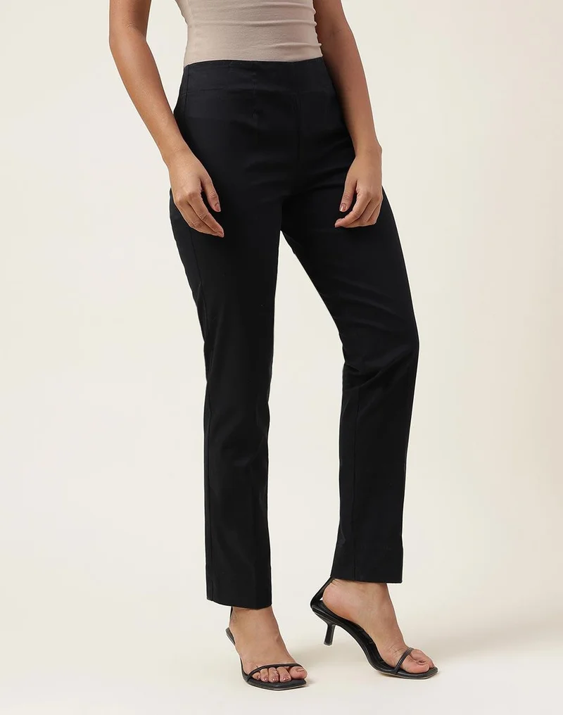Fabindia  Black Cotton Blend Full Length Pant Formal for Women | Best Price UAE
