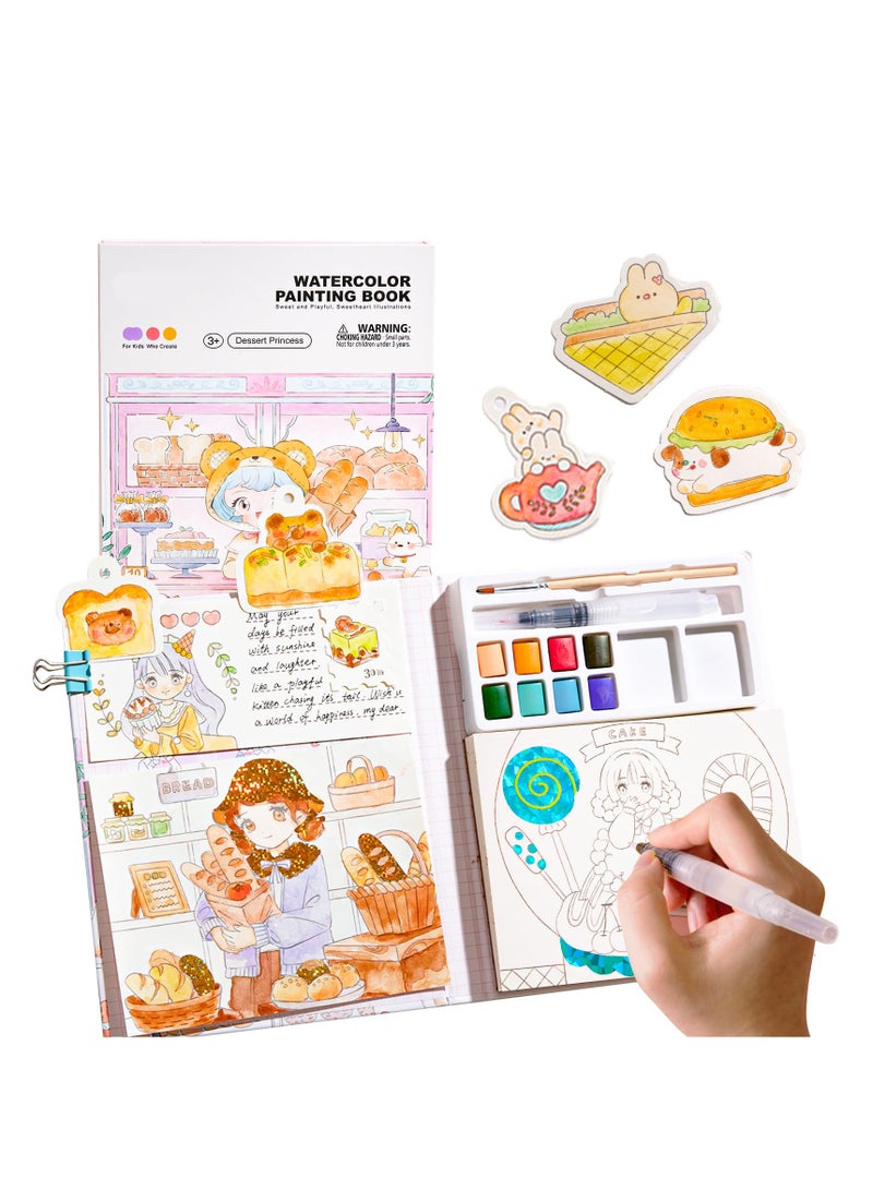Watercolor Painting Pad for Kids 8 Color Pocket Paint with Water Book Set Paint Brush Glittery Noctilucent Paper 30 Sheets Crafts 8 Ways to Play No foundation required for Girls Boys 3-12 Gift - Image 1