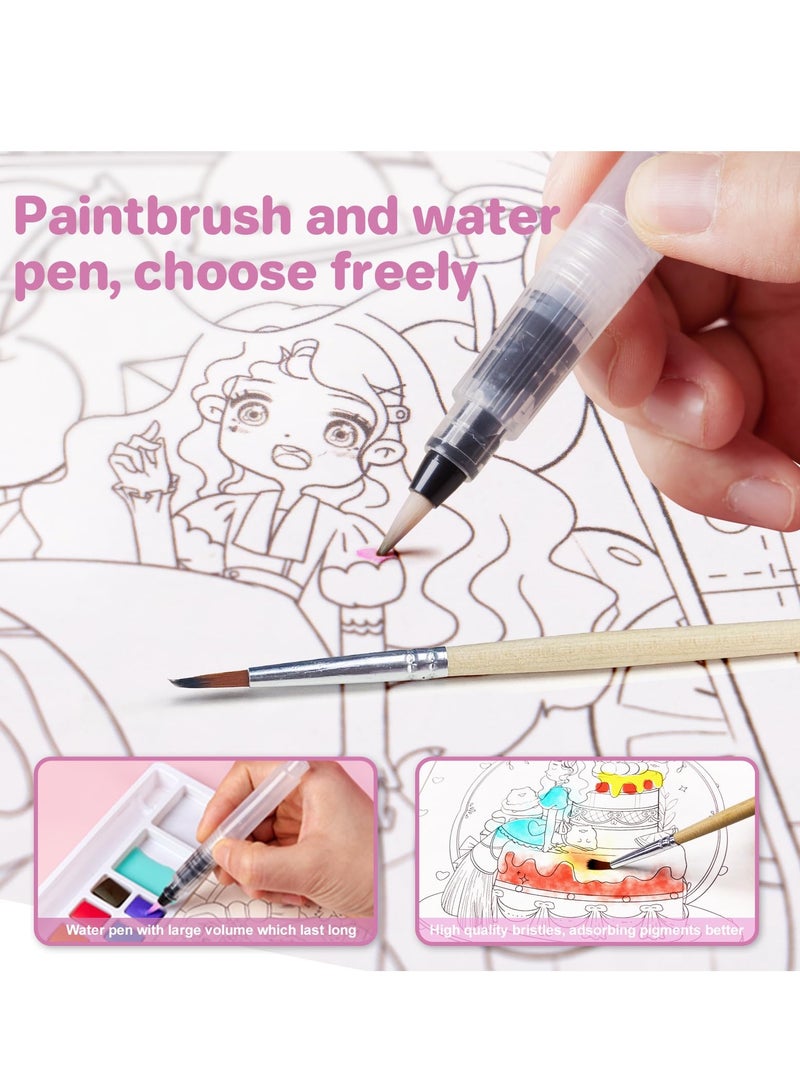 Watercolor Painting Pad for Kids 8 Color Pocket Paint with Water Book Set Paint Brush Glittery Noctilucent Paper 30 Sheets Crafts 8 Ways to Play No foundation required for Girls Boys 3-12 Gift - Image 2