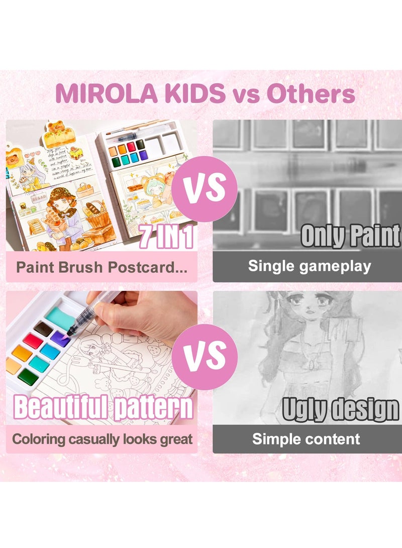 Watercolor Painting Pad for Kids 8 Color Pocket Paint with Water Book Set Paint Brush Glittery Noctilucent Paper 30 Sheets Crafts 8 Ways to Play No foundation required for Girls Boys 3-12 Gift - Image 5