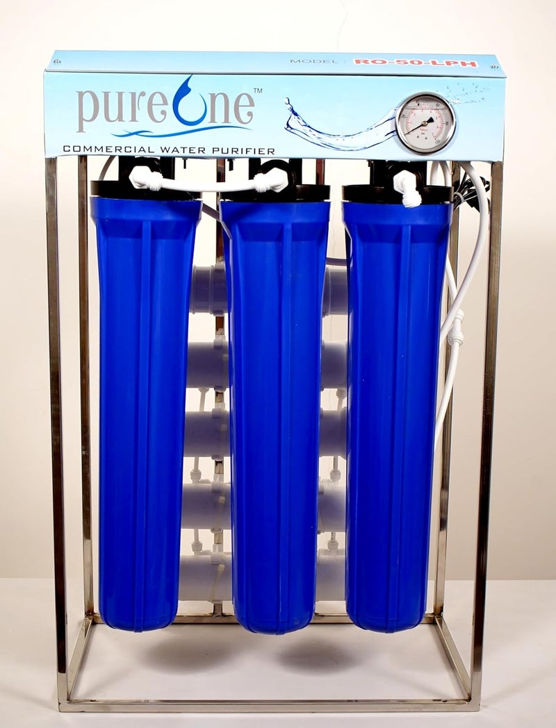 PUREONE 50LPH Commercial RO UV Water Purifier System 50Litre Per hour Stainless Steel Fully Automatic with TDS adjuster and cover - Image 1