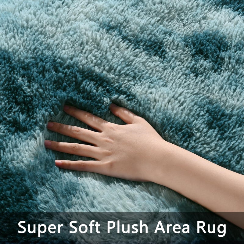 Pettop Fluffy Tie-Dye Peacock Blue Rug for Bedroom Living Room  4x6 Feet Rectangle Large Rug Plush Fuzzy Carpet for Girls Kids Boys  Non-Slip and Washable Rug for Nursery Classroom Decor Rug - Image 3