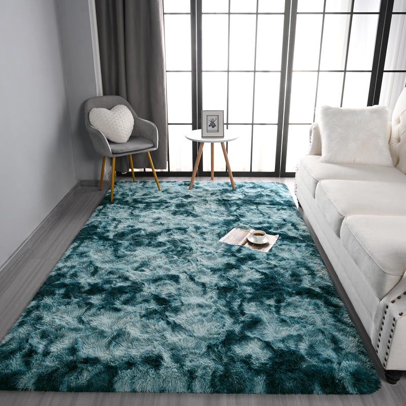Pettop Fluffy Tie-Dye Peacock Blue Rug for Bedroom Living Room  4x6 Feet Rectangle Large Rug Plush Fuzzy Carpet for Girls Kids Boys  Non-Slip and Washable Rug for Nursery Classroom Decor Rug - Image 5
