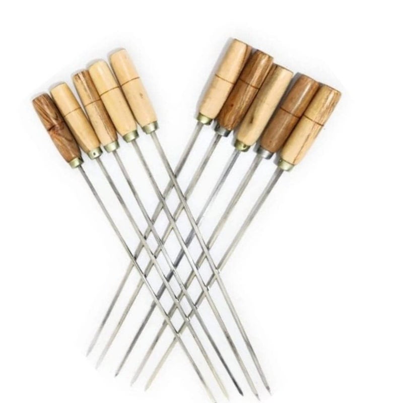 BTR Bharat Skewers 20 INCH ROD 5 INCH HARWOOD SHEESHAM WOODEN HANDLE {THIKNESS 5 MM SQUARE SHAPE 304 GRADE ROD} /Kabab Seekh stainless Steel Barbeque Grilling Stick, for KABAB/Paneer Tikka (Silver-5mm heavy stick) (Pack of 6 Pieces) full length 25 inch - Image 1