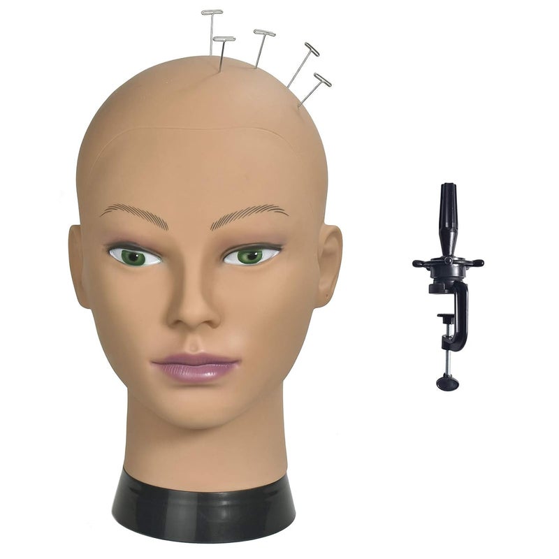 Ba Sha Afro Cosmetology Mannequin Head Bald Manikin head for Wigs Making Wig Display Hat Display Glasses Display with Free Clamp - Image 1