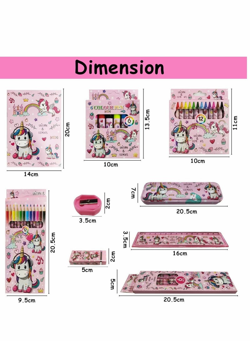 Unicorn Stationary Kit For Girls - 41Pcs Items Pencil Box Colours Eraser and Sharpener -Return Gift Girls/Unicorn School Girls Set Return Gifts - Image 2