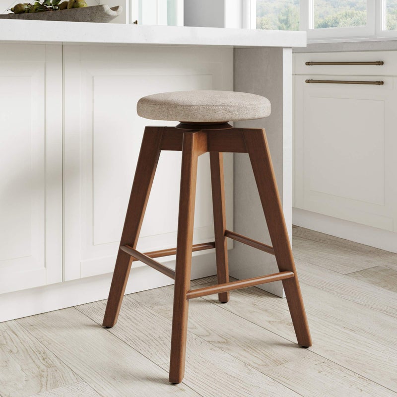 Nathan James Amalia Backless Kitchen Counter Height Bar Stool Solid Wood with 360 Swivel Seat Antique CoffeeNatural Wheat