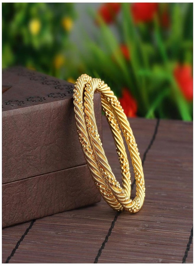 ZIVOM® Twister 22K Gold Plated Slim Gold Bangle Pair Set Of 2 For Women Gift - Image 3