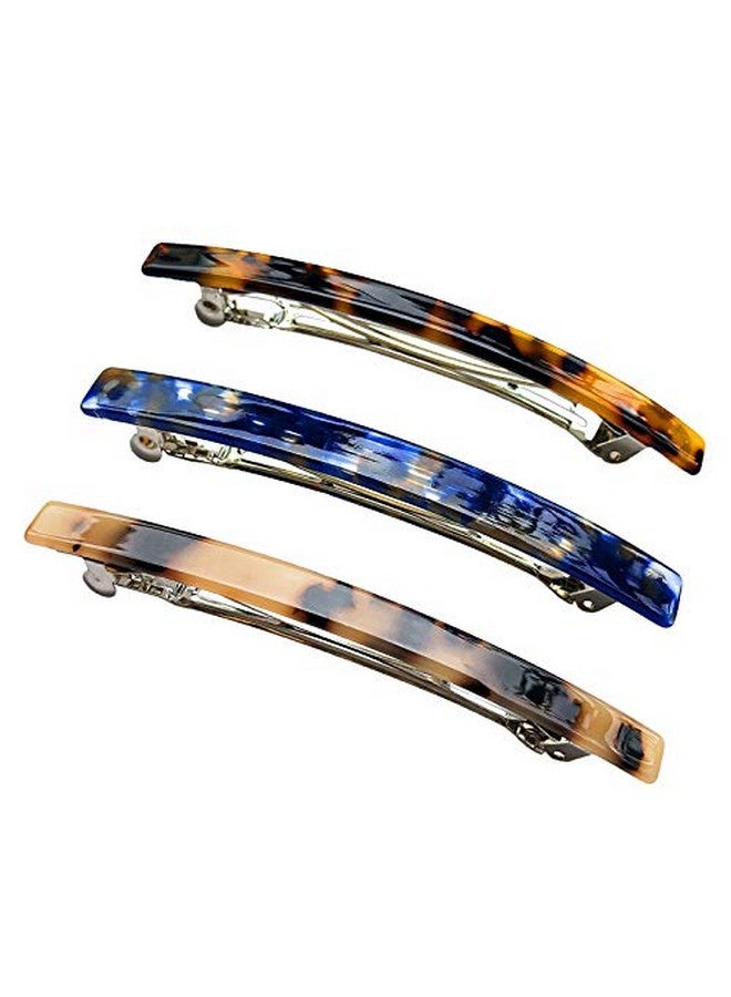 HYFEEL Long French Barrettes For Women Simple Classic Acrylic Resin Hair Clips Tortoise Shell Skinny Large 4 Inch Noslip Grip Automatic Clasp Clamp For Thick Hair 3 Pack - Image 1