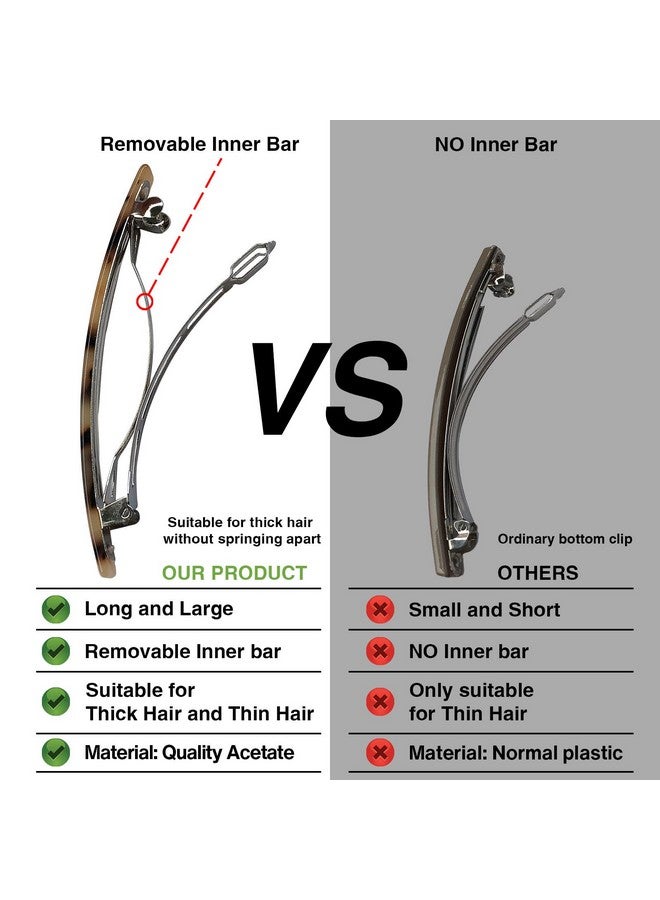 HYFEEL Long French Barrettes For Women Simple Classic Acrylic Resin Hair Clips Tortoise Shell Skinny Large 4 Inch Noslip Grip Automatic Clasp Clamp For Thick Hair 3 Pack - Image 5