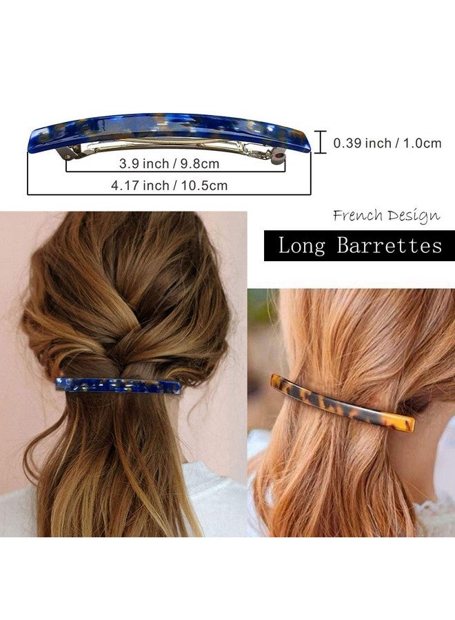 HYFEEL Long French Barrettes For Women Simple Classic Acrylic Resin Hair Clips Tortoise Shell Skinny Large 4 Inch Noslip Grip Automatic Clasp Clamp For Thick Hair 3 Pack - Image 3