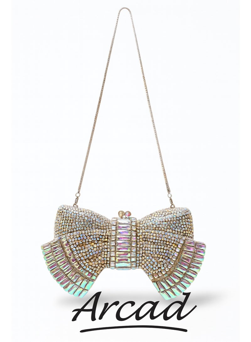 أركاد حقيبة كلاتش نسائية فاخرة من أركاد بشكل فيونكة مزينة بالكريستال للسهرات والحفلات مع سلسلة – متعدد الألوان - Image 5