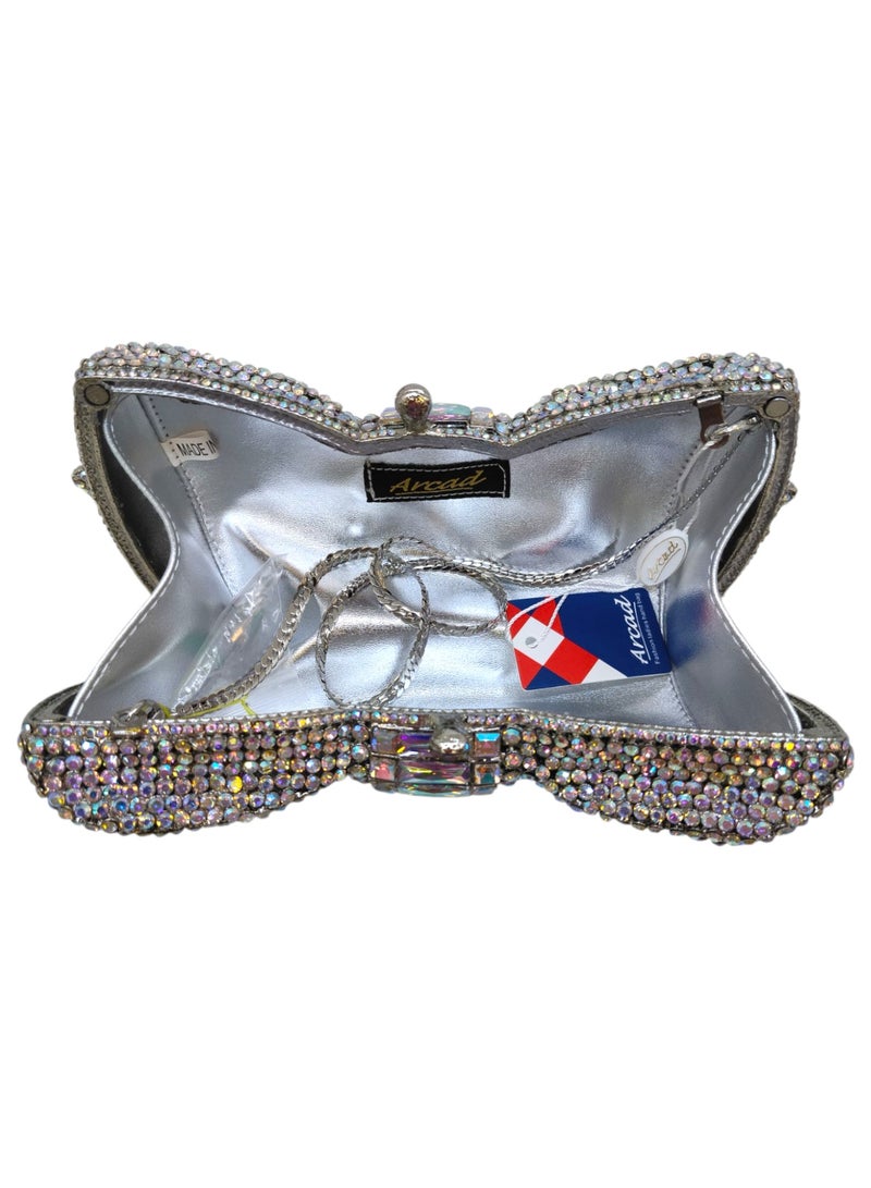 أركاد حقيبة كلاتش نسائية فاخرة من أركاد بشكل فيونكة مزينة بالكريستال للسهرات والحفلات مع سلسلة – متعدد الألوان - Image 3