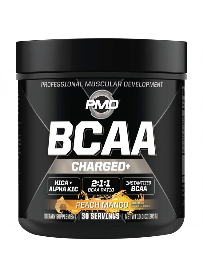 PMD Sports BCAA Charged Delicious Amino Acid Drink Mix for Performance and Recovery - Increase Muscle Function for Workout and Daily Energy - Peach Mango (30 Servings) - Image 1