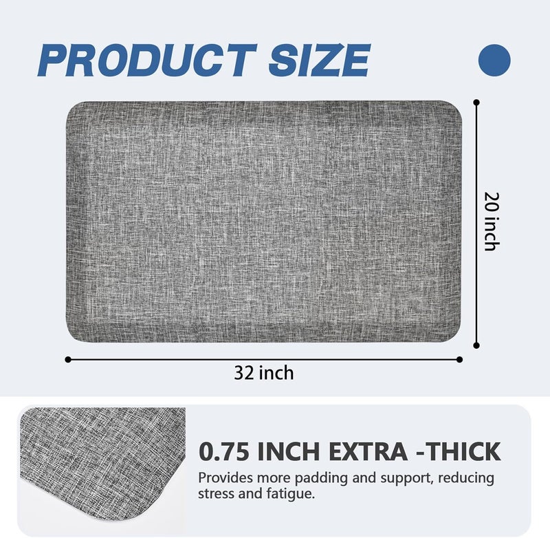ergohead Anti Slip 3/4 inchs Anti Fatigue Kitchen Floor Mat, Ergonomic Comfort Standing Mat, Waterproof Kitchen Runner for Home, Kitchen, Office, Laundry, Garage (Light Gray, 20" x 32" -0.75") - Image 3