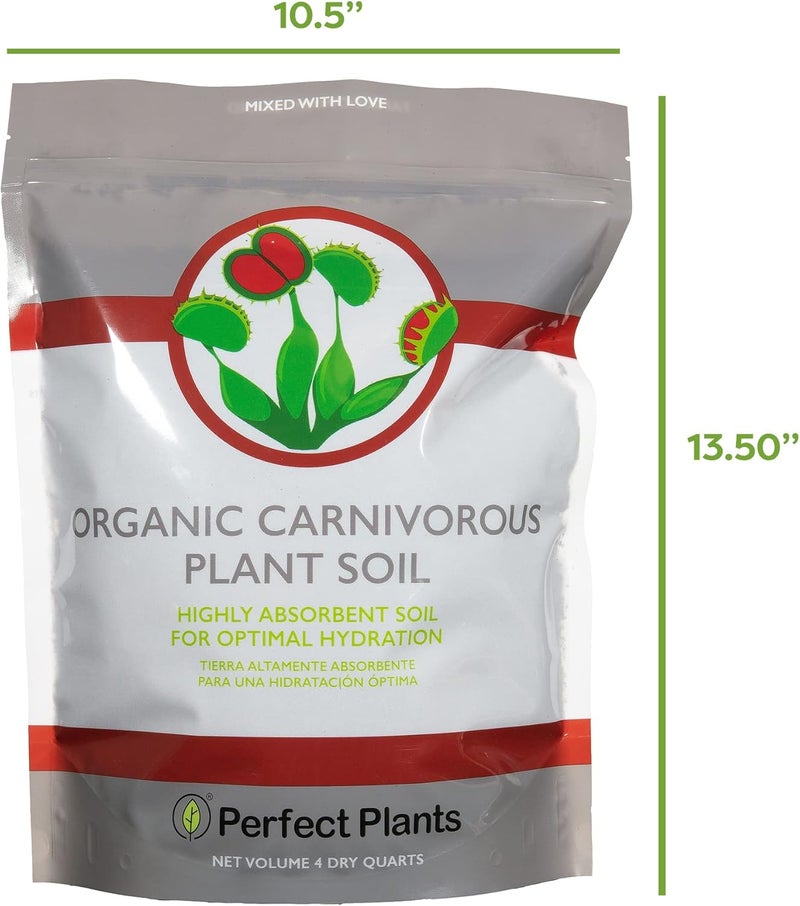 PERFECT PLANTS تربة النباتات آكلة اللحوم | مزيج عضوي ممتاز | استخدم مع مصائد فينوس، ونباتات الجرة، أو نباتات آكلة اللحوم الأخرى (4 كوارت)  - Image 1