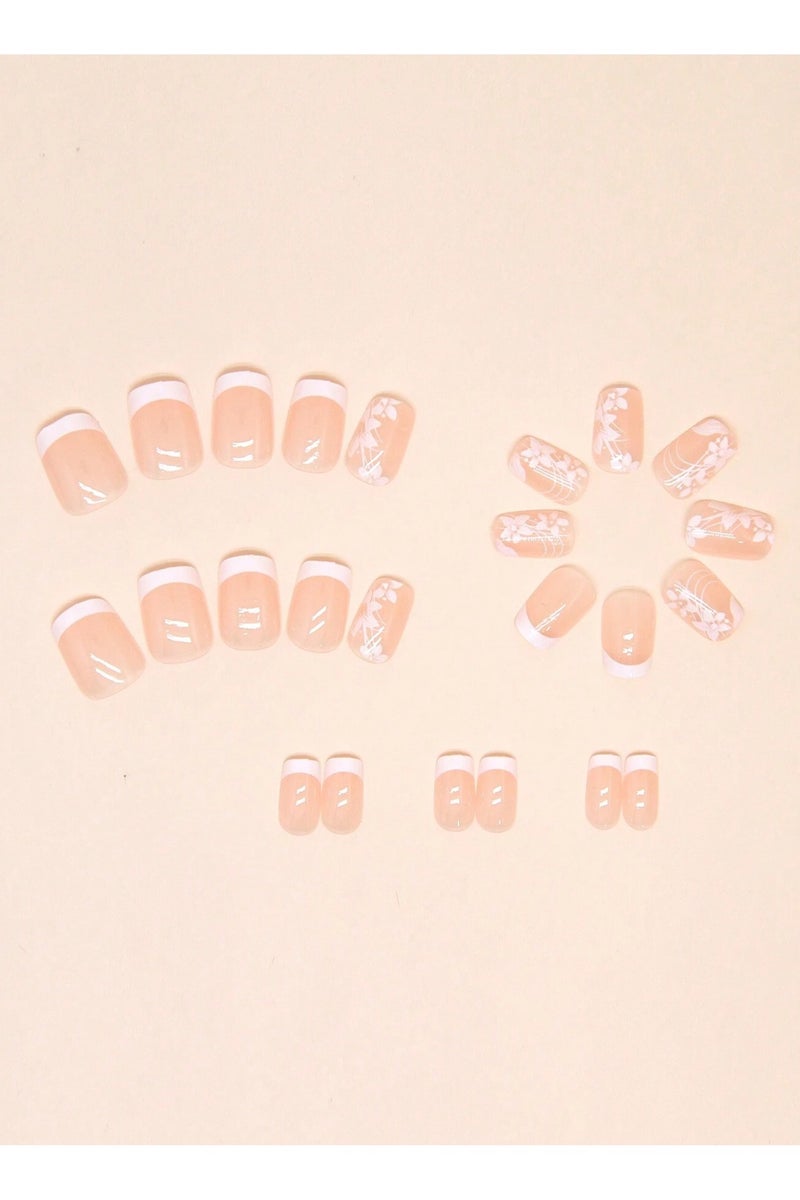 French fake nails with square design. The box contains 24 nails with a nail file and glue. - Image 2