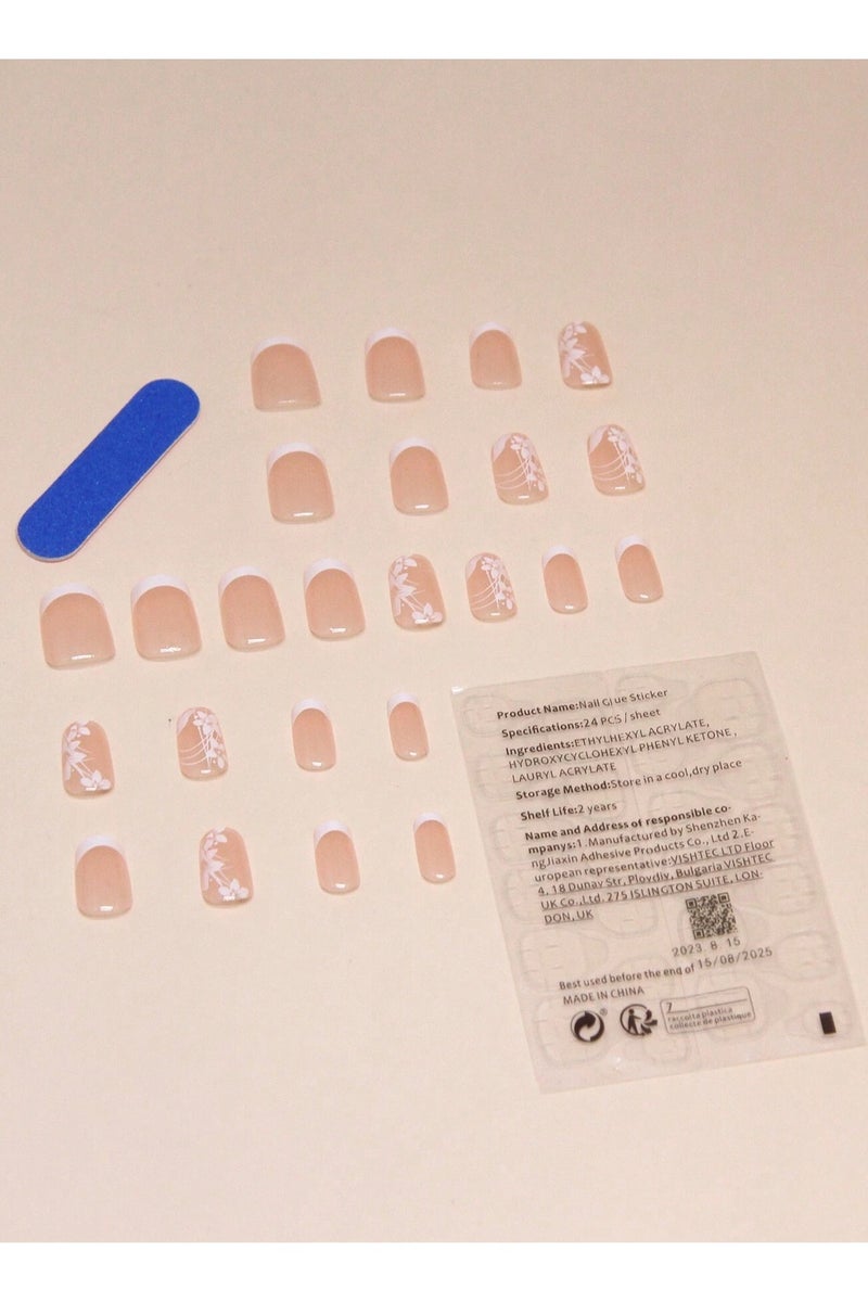 French fake nails with square design. The box contains 24 nails with a nail file and glue. - Image 3