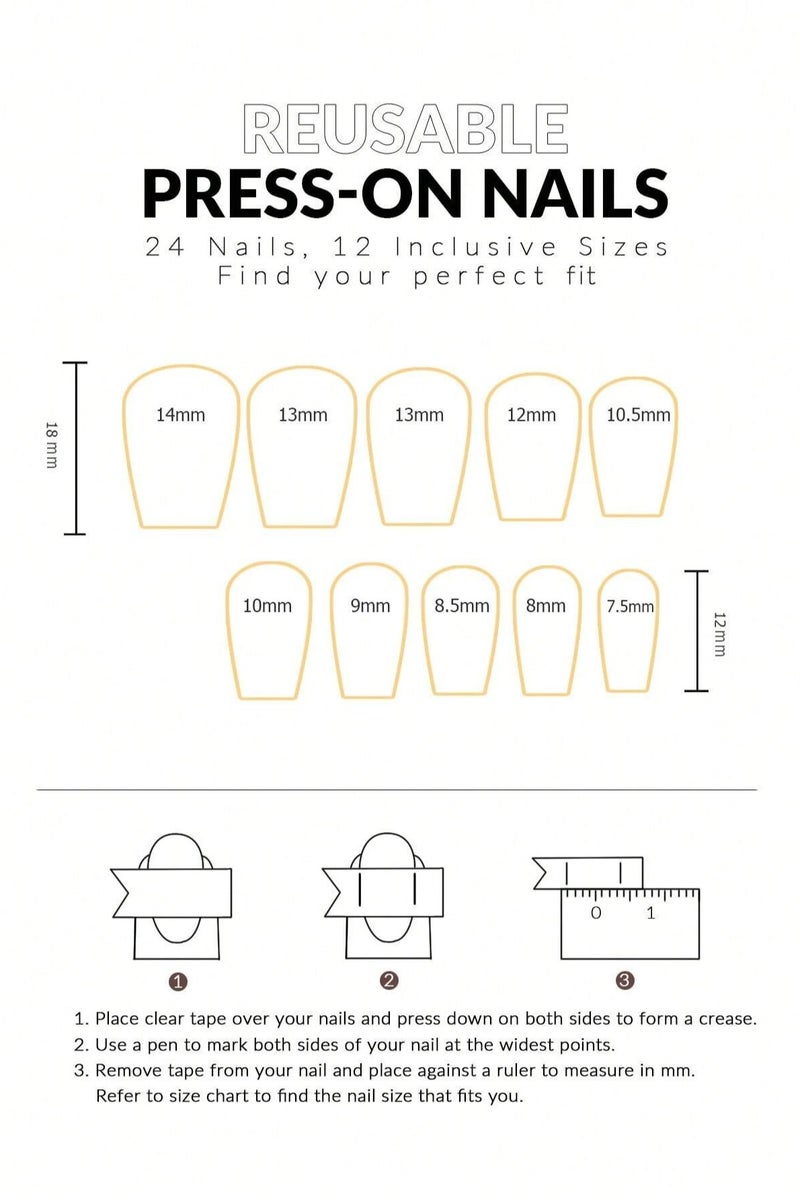 French fake nails with square design. The box contains 24 nails with a nail file and glue. - Image 4