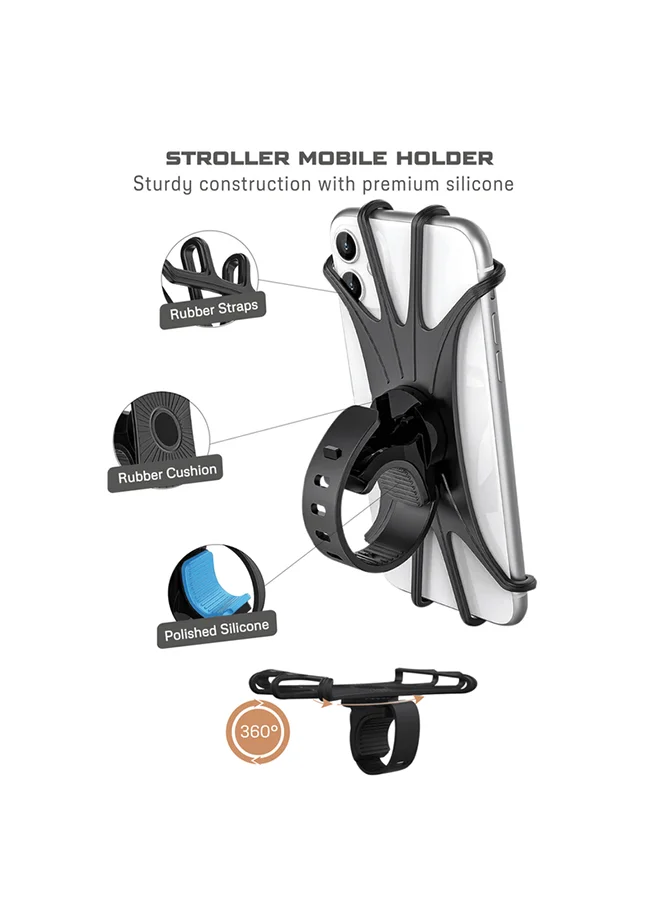 neobreez Neobreez 360° Rotating Silicone Adjustable Mobile Phone Holder | Universal Anti-Shake Mount for Bike,  Bicycle,  Motorcycle,  Stroller,  Pram,  Pushchair,  Buggy,  Shopping Cart | Compatible with iPhone