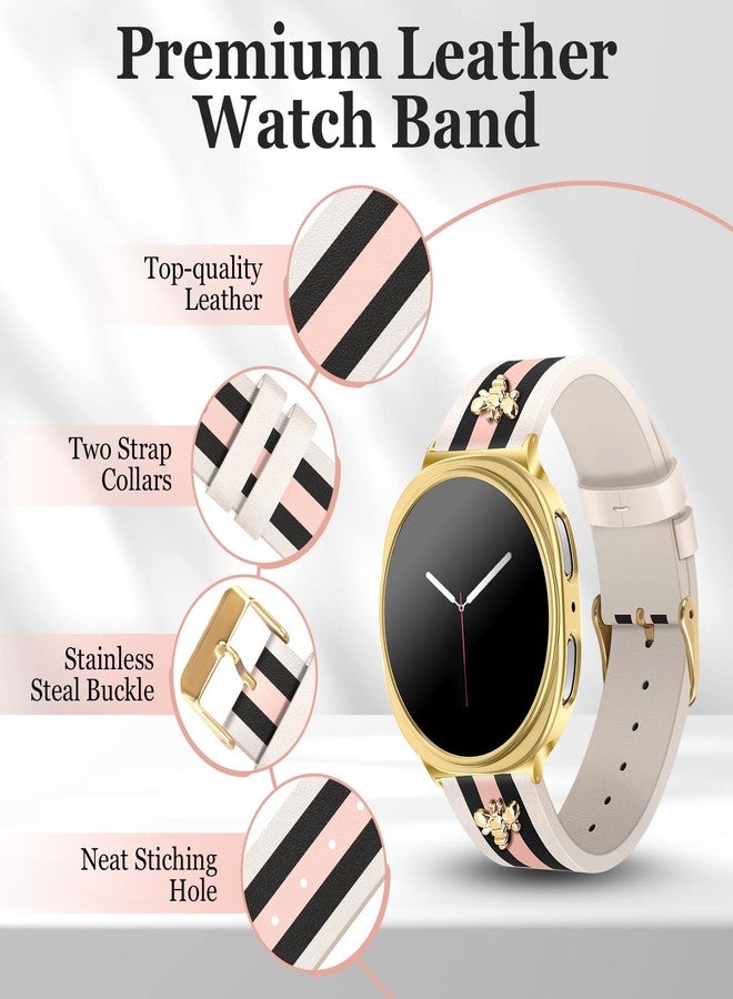 MOINSPIRE Designer Leather Bands with Charms Compatible with Samsung Galaxy Watch 8 40mm 44mm/8 Classic 46mm, Dressy Top Grain Leather Bracelet Pretty Fancy Elegant Adjustable Strap for Women and Men - Image 4