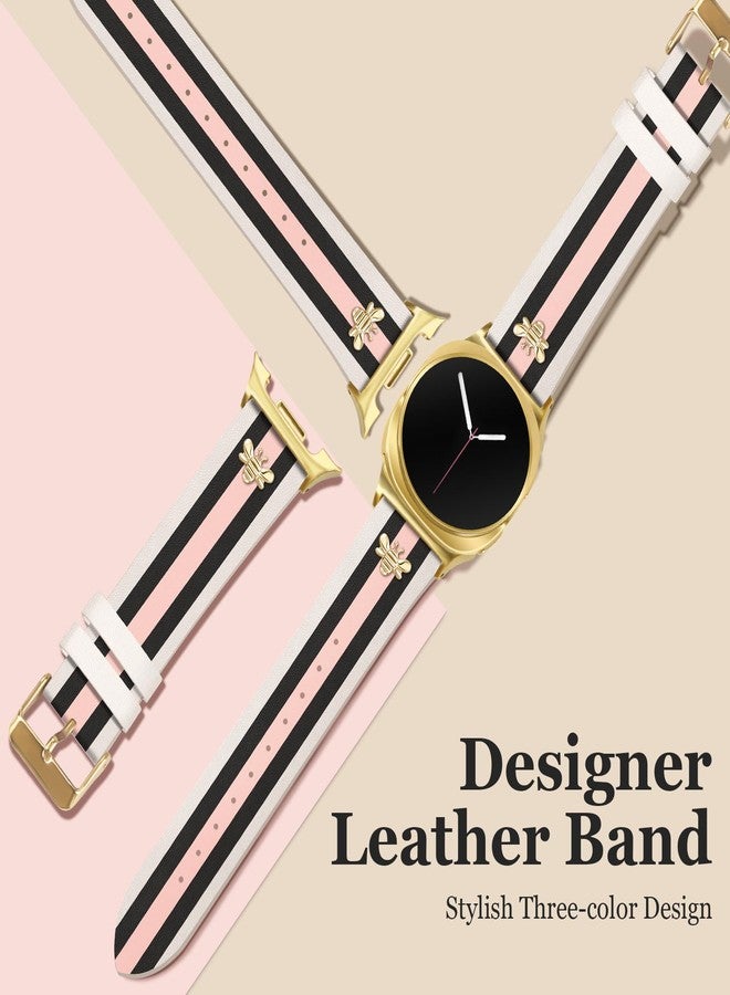 MOINSPIRE Designer Leather Bands with Charms Compatible with Samsung Galaxy Watch 8 40mm 44mm/8 Classic 46mm, Dressy Top Grain Leather Bracelet Pretty Fancy Elegant Adjustable Strap for Women and Men - Image 3