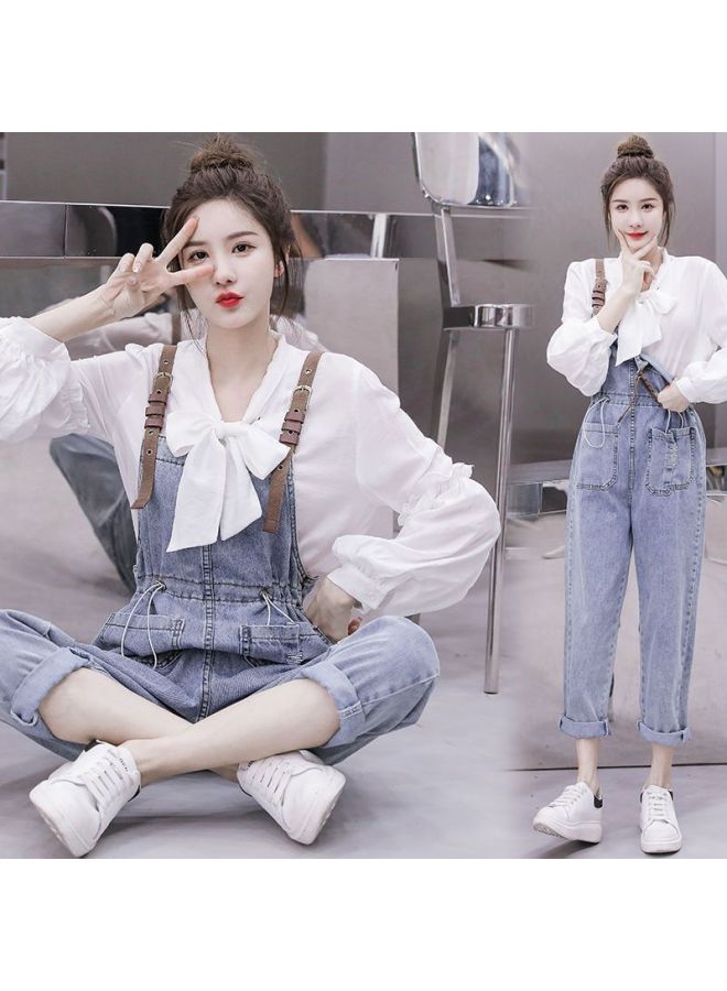 Spring And Autumn Pregnant Women's Suspenders Women's Western-style Slim Denim Jumpsuit Temperament Fashion Go Out Shirt Suit