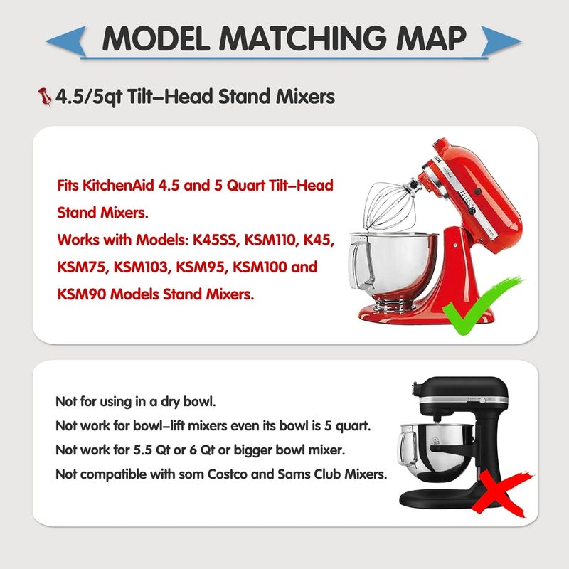 Moloudan K45WW 6-Wire Whip Attachment for KitchenAid 4.5 and 5 Quart Tilt-Head Stand Mixer, Egg Cream Stirrer, Cake Mayonnaise Whisk, Whisk Attachment for KitchenAid Mixer Accessories - Image 5