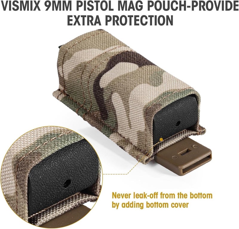 VISMIX Pistol Magazine Pouch, Double 9mm Mag Pouch with Quick Release Kydex Insert and MOLLE Compatible - Image 4