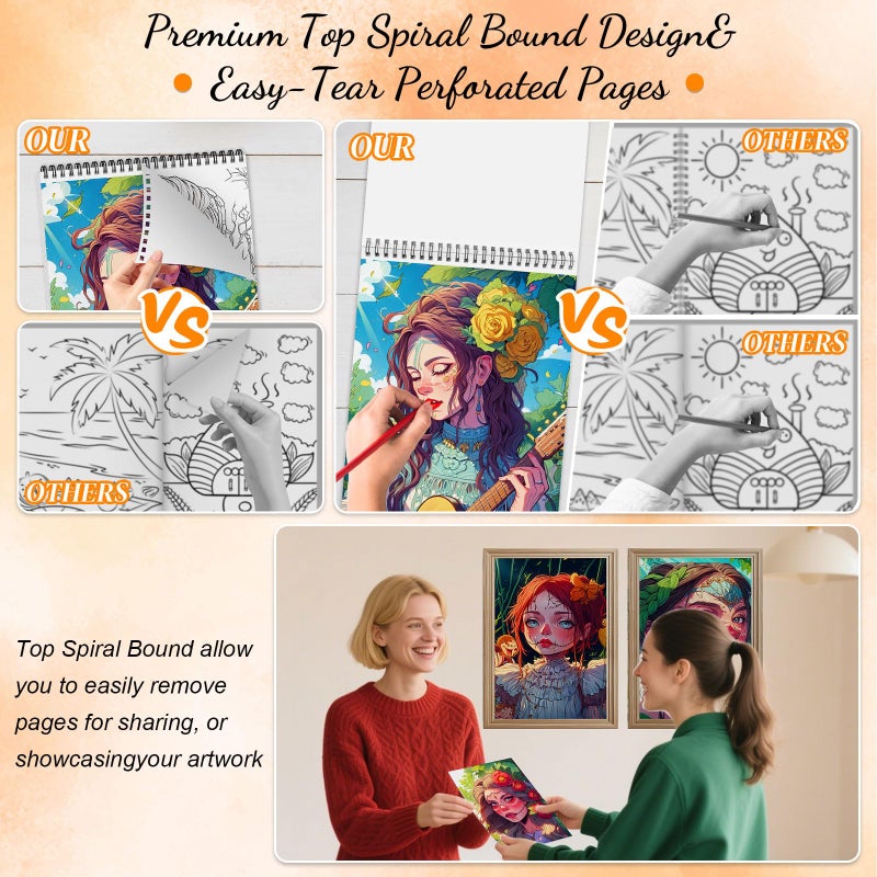 ADEVIAN 3Pcs Coloring Books for Adults Relaxation with 36 Colors Markers Coloring Book for Women Spiral Bound Printed On One Side, Colors Markers, (Sugar Skull Women & Scare Dolls & Terrible Beauty) - Image 2