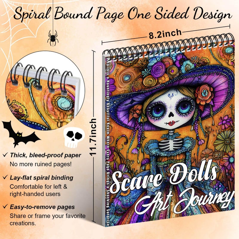 ADEVIAN 3Pcs Coloring Books for Adults Relaxation with 36 Colors Markers Coloring Book for Women Spiral Bound Printed On One Side, Colors Markers, (Sugar Skull Women & Scare Dolls & Terrible Beauty) - Image 3