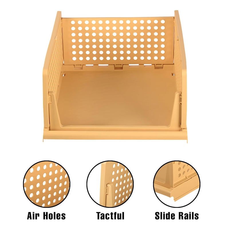 Kuber Industries Large 4 Pcs Storage Organizer Wardrobe Organizer For Clothes Cloth Organizer Foldable Shirt Stacker Box Cloth Box for Almirah Closet Storage Basket Ivory - Image 2