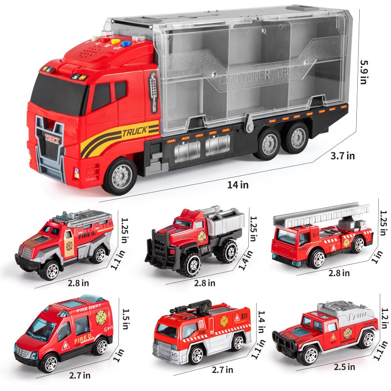 TEMI Toddler Toys for 3 4 5 6 Years Old Boys, Die-cast, Alloy Metal Emergency Fire Rescue Vehicle Transport Car / Truck Toys Set w/Play Mat for Age 3-9 Toddlers Kids Boys & Girls - Image 2