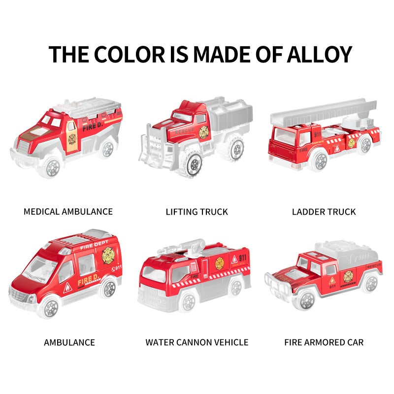 TEMI Toddler Toys for 3 4 5 6 Years Old Boys, Die-cast, Alloy Metal Emergency Fire Rescue Vehicle Transport Car / Truck Toys Set w/Play Mat for Age 3-9 Toddlers Kids Boys & Girls - Image 5
