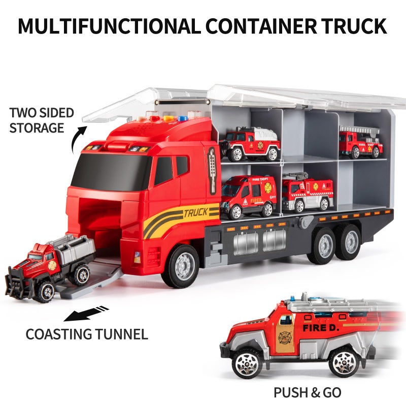 TEMI Toddler Toys for 3 4 5 6 Years Old Boys, Die-cast, Alloy Metal Emergency Fire Rescue Vehicle Transport Car / Truck Toys Set w/Play Mat for Age 3-9 Toddlers Kids Boys & Girls - Image 4