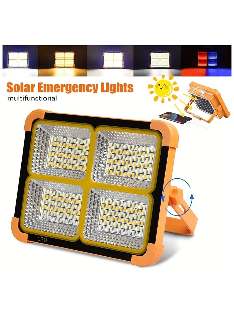 Led Solar Camping Flood Emergency Light, 4 Grid LEDs, 5 Light Modes, USB Output Power Bank, Type-C Charging, 120° Beam Angle, 6500K, Hook & Stand, 50,000H LED Lifespan - Image 1