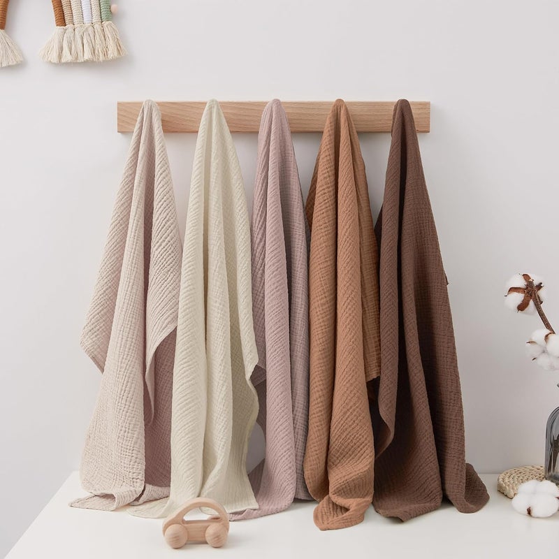 Susurration Muslin Cloths for Baby, 100% Cotton Baby Muslin Squares Cloths for Newborn Boy and Girl, Soft, Breathable and Extremely Absorbent Baby Muslin Burp Cloths, 60 x 60 cm, 5 Pack (Brown) - Image 5