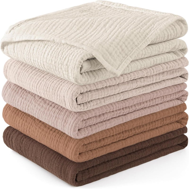 Susurration Muslin Cloths for Baby, 100% Cotton Baby Muslin Squares Cloths for Newborn Boy and Girl, Soft, Breathable and Extremely Absorbent Baby Muslin Burp Cloths, 60 x 60 cm, 5 Pack (Brown) - Image 1