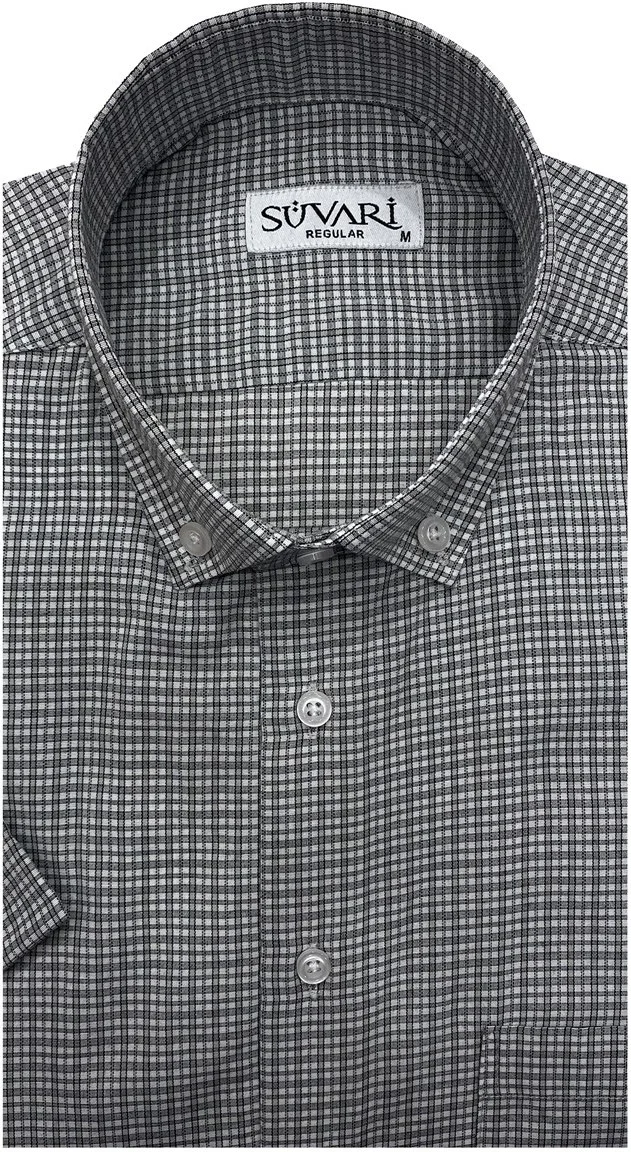 سوفاري Loose Cut Patterned Short Sleeve Gray Shirt