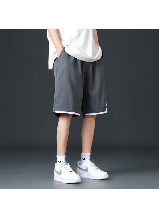 Dingfengbaoluo Men's Ice Silk Shorts Summer Quick-drying Workwear Loose Casual Sports Five-point Pants 2525 Dark Gray 3XL - Image 5